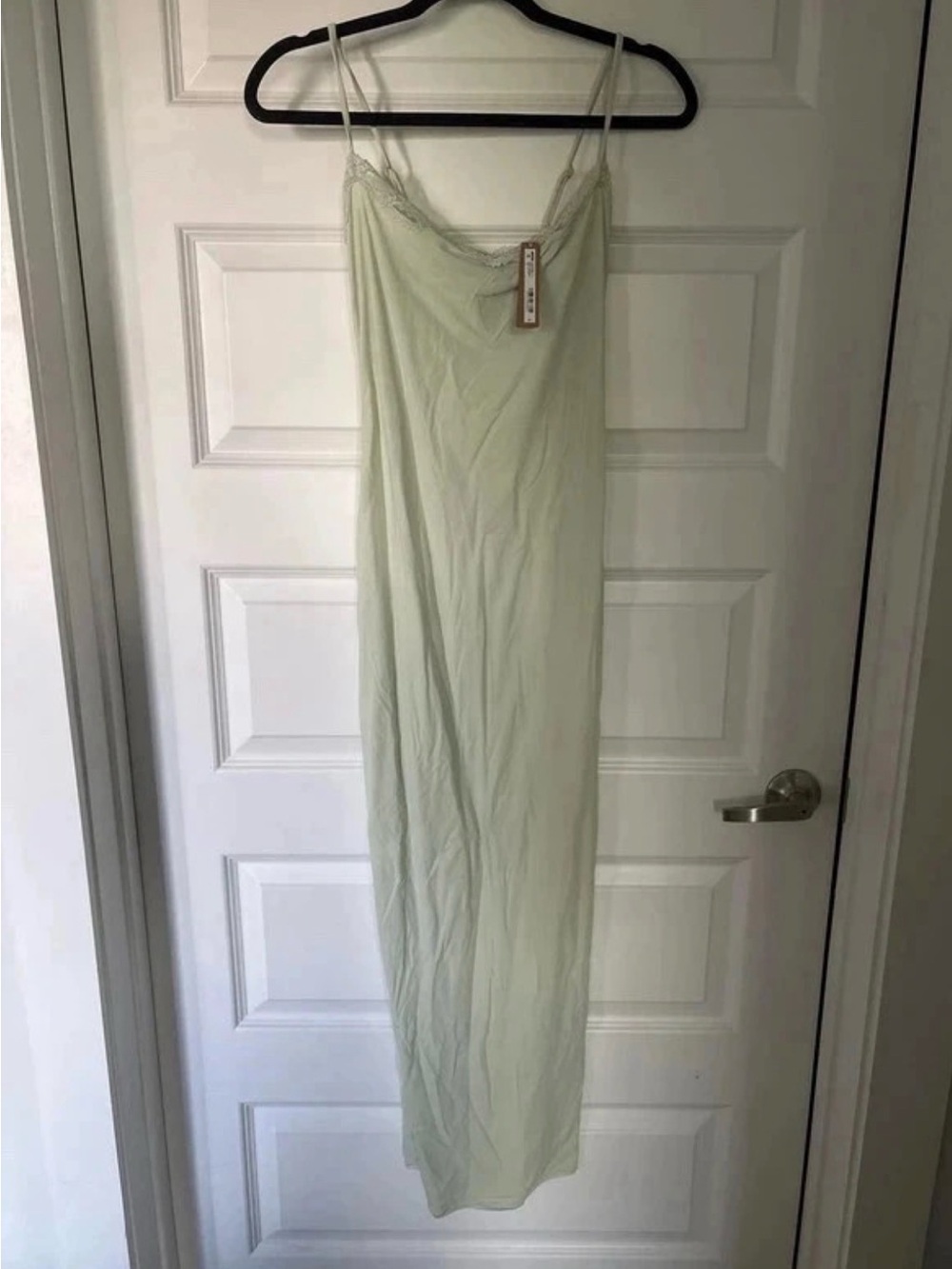 SKIMS Sage Green Lace-Trim Slip Maxi Dress